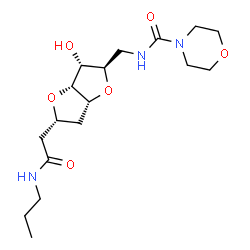ChemSpider 2D Image | (1R,6R)-1,4:3,6-Dianhydro-2-deoxy-6-{[(4-morpholinylcarbonyl)amino]methyl}-1-[2-oxo-2-(propylamino)ethyl]-D-arabino-hexitol | C17H29N3O6