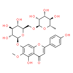 ChemSpider 2D Image | 5-Hydroxy-2-(4-hydroxyphenyl)-6-methoxy-4-oxo-4H-chromen-7-yl 6-O-(6-deoxy-alpha-L-mannopyranosyl)-beta-D-glucopyranoside | C28H32O15