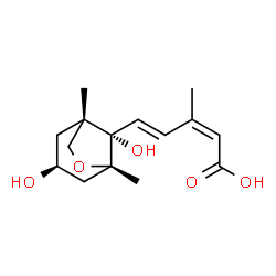 ChemSpider 2D Image | (2Z,4E)-5-[(1S,3S,5S,8S)-3,8-Dihydroxy-1,5-dimethyl-6-oxabicyclo[3.2.1]oct-8-yl]-3-methyl-2,4-pentadienoic acid | C15H22O5