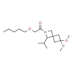 ChemSpider 2D Image | 1-(1-Isopropyl-6,6-dimethoxy-2-azaspiro[3.3]hept-2-yl)-2-(pentyloxy)ethanone | C18H33NO4
