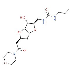 ChemSpider 2D Image | (1S,6R)-1,4:3,6-Dianhydro-2-deoxy-1-[2-(4-morpholinyl)-2-oxoethyl]-6-{[(propylcarbamoyl)amino]methyl}-D-arabino-hexitol | C17H29N3O6