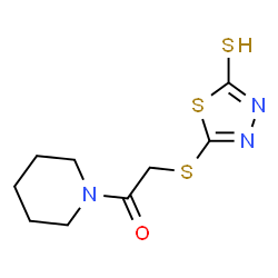 ChemSpider 2D Image | 1-(1-Piperidinyl)-2-[(5-sulfanyl-1,3,4-thiadiazol-2-yl)sulfanyl]ethanone | C9H13N3OS3