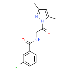 ChemSpider 2D Image | 3-Chloro-N-[2-(3,5-dimethyl-1H-pyrazol-1-yl)-2-oxoethyl]benzamide | C14H14ClN3O2