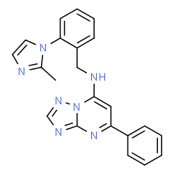 ChemSpider 2D Image | N-[2-(2-Methyl-1H-imidazol-1-yl)benzyl]-5-phenyl[1,2,4]triazolo[1,5-a]pyrimidin-7-amine | C22H19N7