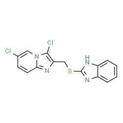 ChemSpider 2D Image | 2-{[(3,6-Dichloroimidazo[1,2-a]pyridin-2-yl)methyl]sulfanyl}-1H-benzimidazole | C15H10Cl2N4S