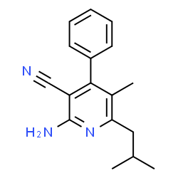 ChemSpider 2D Image | 2-Amino-6-isobutyl-5-methyl-4-phenylnicotinonitrile | C17H19N3