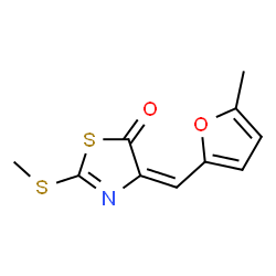 ChemSpider 2D Image | (4E)-4-[(5-Methyl-2-furyl)methylene]-2-(methylsulfanyl)-1,3-thiazol-5(4H)-one | C10H9NO2S2