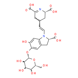 ChemSpider 2D Image | (2S)-4-{(E)-2-[(2S)-2-Carboxy-5-(beta-D-gulopyranosyloxy)-6-hydroxy-2,3-dihydro-1H-indol-1-yl]vinyl}-2,3-dihydro-2,6-pyridinedicarboxylic acid | C24H26N2O13