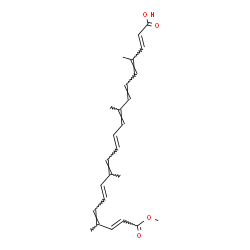 ChemSpider 2D Image | (2E,4E,6E,8E,10E,12E,14E,16Z,18E)-20-Methoxy-4,8,13,17-tetramethyl-20-oxo-2,4,6,8,10,12,14,16,18-icosanonaenoic acid | C25H30O4