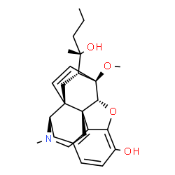 ChemSpider 2D Image | (5alpha,14beta,18R)-18-[(2S)-2-Hydroxy-2-pentanyl]-6-methoxy-17-methyl-7,8-didehydro-18,19-dihydro-4,5-epoxy-6,14-ethenomorphinan-3-ol | C25H33NO4