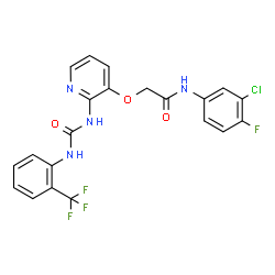 ChemSpider 2D Image | N-(3-Chloro-4-fluorophenyl)-2-{[2-({[2-(trifluoromethyl)phenyl]carbamoyl}amino)-3-pyridinyl]oxy}acetamide | C21H15ClF4N4O3