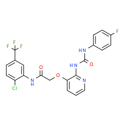 ChemSpider 2D Image | N-[2-Chloro-5-(trifluoromethyl)phenyl]-2-[(2-{[(4-fluorophenyl)carbamoyl]amino}-3-pyridinyl)oxy]acetamide | C21H15ClF4N4O3