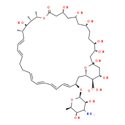 ChemSpider 2D Image | (1S,3R,4R,7R,11R,15S,16S,17R,18S,19E,21E,25E,27E,29E,31E,33R,35S,36R,37S)-33-{[(3xi)-3-Amino-3,6-dideoxy-beta-D-arabino-hexopyranosyl]oxy}-1,3,4,7,9,11,17,37-octahydroxy-15,16,18-trimethyl-13-oxo-14,3
9-dioxabicyclo[33.3.1]nonatriaconta-19,21,25,27,29,31-hexaene-36-carboxylic acid | C47H75NO17