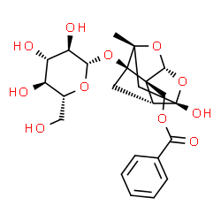ChemSpider 2D Image | [(1R,2S,3R,5R,6S,8R)-3-(beta-D-Glucopyranosyloxy)-6-hydroxy-8-methyl-9,10-dioxatetracyclo[4.3.1.0~2,5~.0~3,8~]dec-2-yl]methyl benzoate | C23H28O11