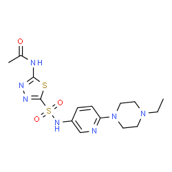 ChemSpider 2D Image | N-(5-{[6-(4-Ethyl-1-piperazinyl)-3-pyridinyl]sulfamoyl}-1,3,4-thiadiazol-2-yl)acetamide | C15H21N7O3S2