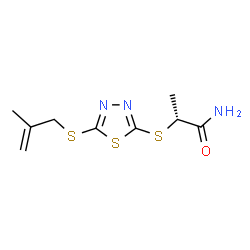 ChemSpider 2D Image | (2R)-2-({5-[(2-Methyl-2-propen-1-yl)sulfanyl]-1,3,4-thiadiazol-2-yl}sulfanyl)propanamide | C9H13N3OS3