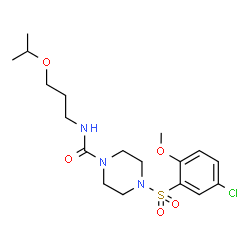 ChemSpider 2D Image | 4-[(5-Chloro-2-methoxyphenyl)sulfonyl]-N-(3-isopropoxypropyl)-1-piperazinecarboxamide | C18H28ClN3O5S