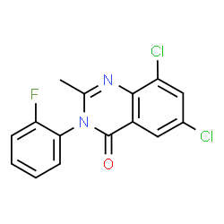 ChemSpider 2D Image | 6,8-Dichloro-3-(2-fluorophenyl)-2-methyl-4(3H)-quinazolinone | C15H9Cl2FN2O