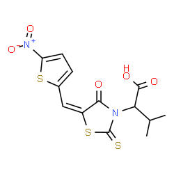 ChemSpider 2D Image | 3-Methyl-2-{(5E)-5-[(5-nitro-2-thienyl)methylene]-4-oxo-2-thioxo-1,3-thiazolidin-3-yl}butanoic acid | C13H12N2O5S3