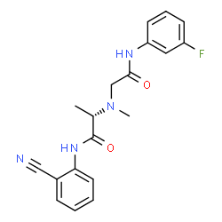 ChemSpider 2D Image | N-(2-Cyanophenyl)-N~2~-{2-[(3-fluorophenyl)amino]-2-oxoethyl}-N~2~-methyl-L-alaninamide | C19H19FN4O2