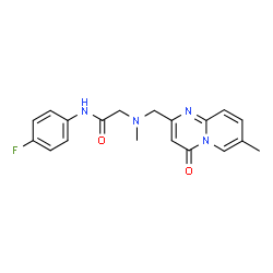ChemSpider 2D Image | N-(4-Fluorophenyl)-N~2~-methyl-N~2~-[(7-methyl-4-oxo-4H-pyrido[1,2-a]pyrimidin-2-yl)methyl]glycinamide | C19H19FN4O2