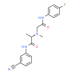 ChemSpider 2D Image | N-(3-Cyanophenyl)-N~2~-{2-[(4-fluorophenyl)amino]-2-oxoethyl}-N~2~-methyl-L-alaninamide | C19H19FN4O2