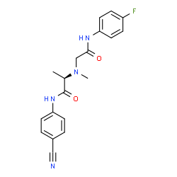 ChemSpider 2D Image | N-(4-Cyanophenyl)-N~2~-{2-[(4-fluorophenyl)amino]-2-oxoethyl}-N~2~-methyl-D-alaninamide | C19H19FN4O2