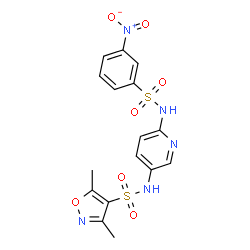 ChemSpider 2D Image | 3,5-Dimethyl-N-(6-{[(3-nitrophenyl)sulfonyl]amino}-3-pyridinyl)-1,2-oxazole-4-sulfonamide | C16H15N5O7S2