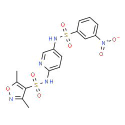 ChemSpider 2D Image | 3,5-Dimethyl-N-(5-{[(3-nitrophenyl)sulfonyl]amino}-2-pyridinyl)-1,2-oxazole-4-sulfonamide | C16H15N5O7S2