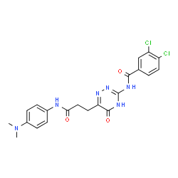 ChemSpider 2D Image | 3,4-Dichloro-N-[6-(3-{[4-(dimethylamino)phenyl]amino}-3-oxopropyl)-5-oxo-4,5-dihydro-1,2,4-triazin-3-yl]benzamide | C21H20Cl2N6O3
