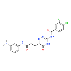 ChemSpider 2D Image | 3,4-Dichloro-N-[6-(3-{[3-(dimethylamino)phenyl]amino}-3-oxopropyl)-5-oxo-4,5-dihydro-1,2,4-triazin-3-yl]benzamide | C21H20Cl2N6O3