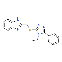 ChemSpider 2D Image | 2-{[(4-Ethyl-5-phenyl-4H-1,2,4-triazol-3-yl)sulfanyl]methyl}-1H-benzimidazole | C18H17N5S
