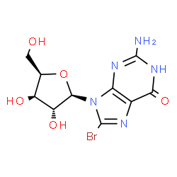 ChemSpider 2D Image | 2-Amino-8-bromo-9-(beta-D-xylofuranosyl)-1,9-dihydro-6H-purin-6-one | C10H12BrN5O5