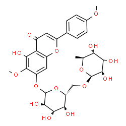 ChemSpider 2D Image | 5-Hydroxy-6-methoxy-2-(4-methoxyphenyl)-4-oxo-4H-chromen-7-yl 6-O-[(3xi)-6-deoxy-beta-L-arabino-hexopyranosyl]-D-glucopyranoside | C29H34O15