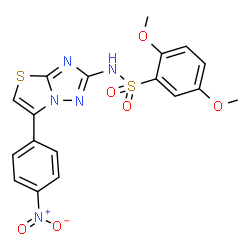 ChemSpider 2D Image | 2,5-Dimethoxy-N-[6-(4-nitrophenyl)[1,3]thiazolo[3,2-b][1,2,4]triazol-2-yl]benzenesulfonamide | C18H15N5O6S2