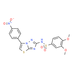 ChemSpider 2D Image | 3,4-Dimethoxy-N-[6-(4-nitrophenyl)[1,3]thiazolo[3,2-b][1,2,4]triazol-2-yl]benzenesulfonamide | C18H15N5O6S2