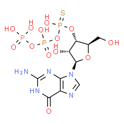 ChemSpider 2D Image | 3'-O-(Hydroxy{[hydroxy(phosphonooxy)phosphoryl]oxy}phosphorothioyl)guanosine | C10H16N5O13P3S