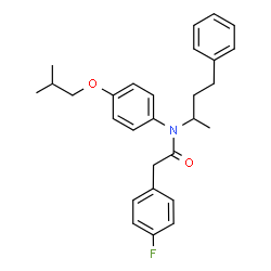 ChemSpider 2D Image | 2-(4-Fluorophenyl)-N-(4-isobutoxyphenyl)-N-(4-phenyl-2-butanyl)acetamide | C28H32FNO2