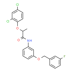 ChemSpider 2D Image | 2-(2,4-Dichlorophenoxy)-N-{3-[(3-fluorobenzyl)oxy]phenyl}propanamide | C22H18Cl2FNO3