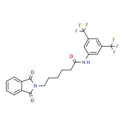 ChemSpider 2D Image | N-[3,5-Bis(trifluoromethyl)phenyl]-6-(1,3-dioxo-1,3-dihydro-2H-isoindol-2-yl)hexanamide | C22H18F6N2O3