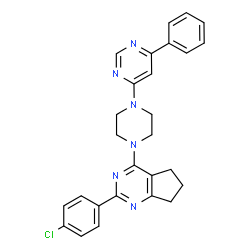 ChemSpider 2D Image | 2-(4-Chlorophenyl)-4-[4-(6-phenyl-4-pyrimidinyl)-1-piperazinyl]-6,7-dihydro-5H-cyclopenta[d]pyrimidine | C27H25ClN6