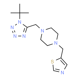 ChemSpider 2D Image | 1-{[1-(2-Methyl-2-propanyl)-1H-tetrazol-5-yl]methyl}-4-(1,3-thiazol-5-ylmethyl)piperazine | C14H23N7S
