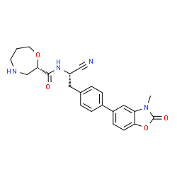 ChemSpider 2D Image | (2S)-N-[(1S)-1-cyano-2-[4-(3-methyl-2-oxo-1,3-benzoxazol-5-yl)phenyl]ethyl]-1,4-oxazepane-2-carboxamide | C23H24N4O4