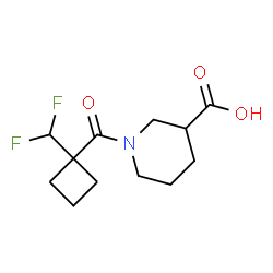 ChemSpider 2D Image | 1-{[1-(Difluoromethyl)cyclobutyl]carbonyl}-3-piperidinecarboxylic acid | C12H17F2NO3