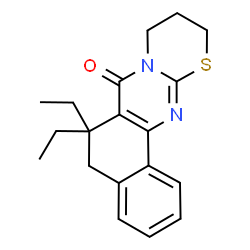 ChemSpider 2D Image | 6,6-Diethyl-5,6,10,11-tetrahydro-7H,9H-benzo[h][1,3]thiazino[2,3-b]quinazolin-7-one | C19H22N2OS