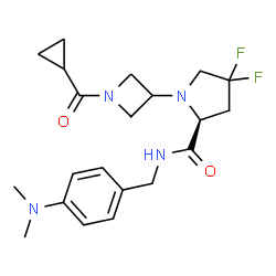 ChemSpider 2D Image | 1-[1-(Cyclopropylcarbonyl)-3-azetidinyl]-N-[4-(dimethylamino)benzyl]-4,4-difluoro-L-prolinamide | C21H28F2N4O2