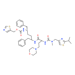 ChemSpider 2D Image | 1,3-Thiazol-5-ylmethyl [(2S)-5-{[2-({[(2-isopropyl-1,3-thiazol-4-yl)methyl](methyl)carbamoyl}amino)-4-(4-morpholinyl)butanoyl]amino}-1,6-diphenyl-2-hexanyl]carbamate | C40H53N7O5S2