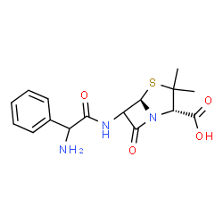 ChemSpider 2D Image | (2S,5R)-6-{[Amino(phenyl)acetyl]amino}-3,3-dimethyl-7-oxo-4-thia-1-azabicyclo[3.2.0]heptane-2-carboxylic acid | C16H19N3O4S
