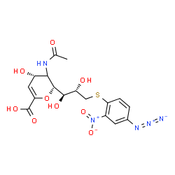 ChemSpider 2D Image | (5xi,6R)-5-Acetamido-2,6-anhydro-6-{(1R,2S)-3-[(4-azido-2-nitrophenyl)sulfanyl]-1,2-dihydroxypropyl}-3,5-dideoxy-D-glycero-hex-2-enonic acid | C17H19N5O9S