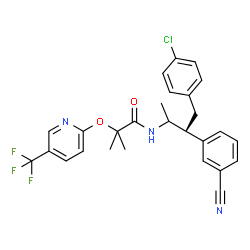 ChemSpider 2D Image | N-[(3R)-4-(4-Chlorophenyl)-3-(3-cyanophenyl)-2-butanyl]-2-methyl-2-{[5-(trifluoromethyl)-2-pyridinyl]oxy}propanamide | C27H25ClF3N3O2